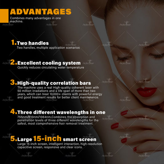 Perfectlaser Black 3 Wavelength Diode Laser Hair Removal Machine