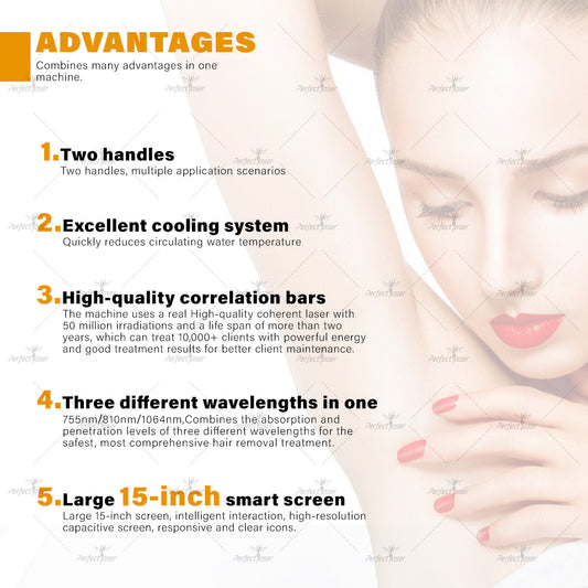 Perfectlaser White 3 Wavelength Diode Laser Hair Removal Machine