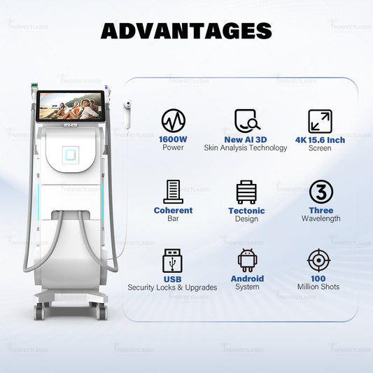 Perfectlaser 3 Wavelength Diode Laser Hair Removal with AI Skin Analyzer Machine